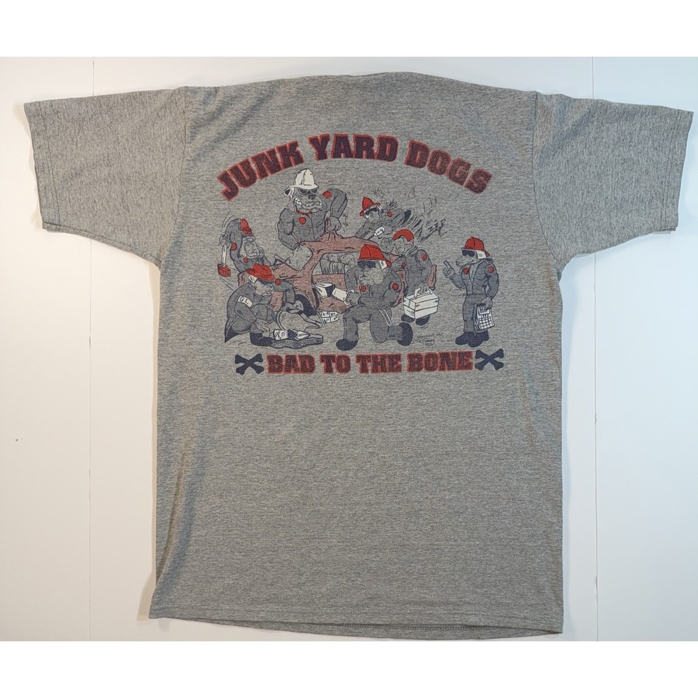 Vintage Junk Yard Dogs Firefighter T Shirt USA Miami Gray Graphic Tee M